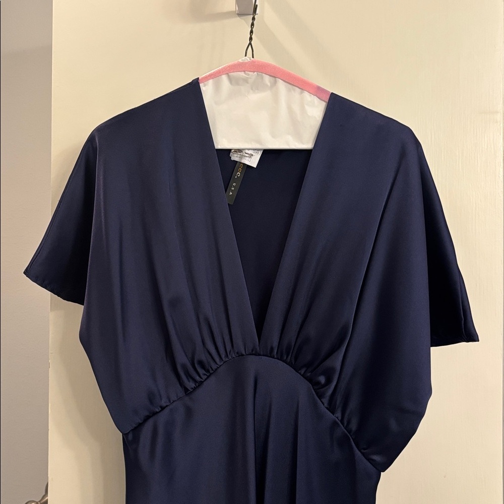 Elegant Navy Renee C. V-Neck Dress Floor Length